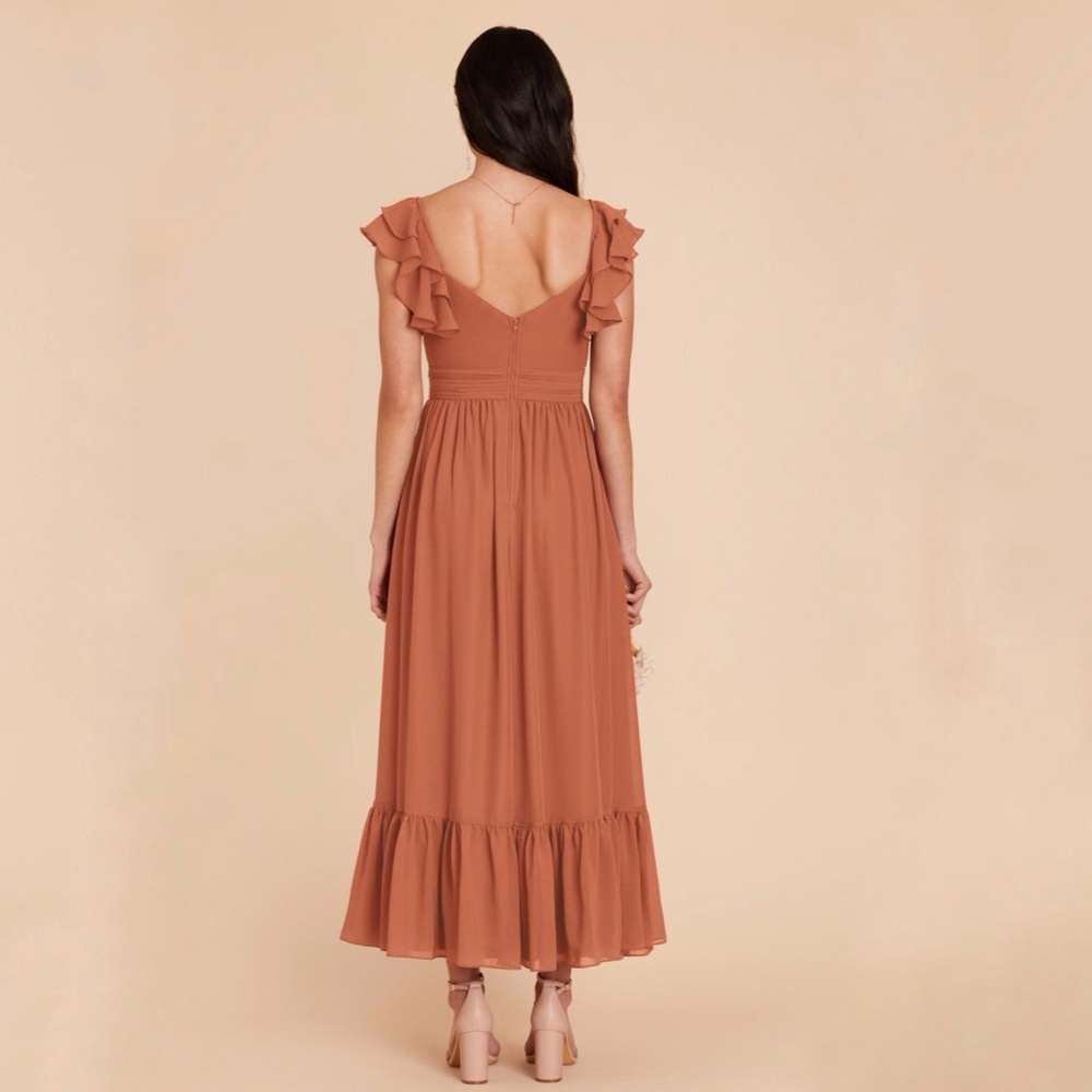 BIRDY GRAY Michelle Dress Chiffon Terracotta Elegant Ruffled  Bridesmaid Size L - Picture 2 of 9